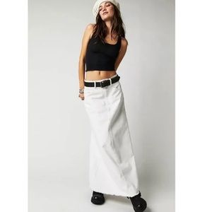 NWOW We The Free Come As You Are Denim Maxi Skirt in Daisy White